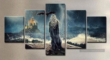 Fantaisie œuvres - Daenerys Targaryen et Flying Dragon 5 panneaux Le Trône de fer
